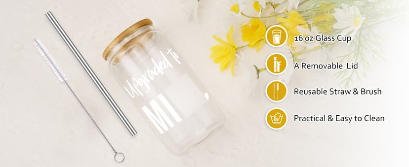 Fairy's Gift New Mom 16 oz Glass Cup with Lid Straw, Funny New Mom Gifts for Women, Christmas Birthday, Postpartum, Pregnancy Gifts for Expecting Mommy, Pregnant Women, Mother to Be, First Time Mommy