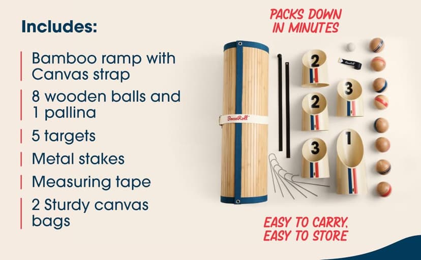 Yard Game – Modern Bocce Ball Set with Ramp & Targets | Portable BocceRoll Lawn Game for Backyard & Beach | Premium Wooden Bocce Game for Family & Party Play