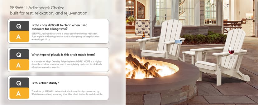 SERWALL Adirondack Chair with Cup Holders - Composite Adirondack Chairs Set of 2 HDPE Outdoor Chairs All Weather Use- White