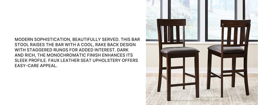 Signature Design by Ashley Haddigan Upholstered Barstool, 2 Count, Slat Back Design, Cushioned Seat, Wood, 25.5" H, Dark Brown