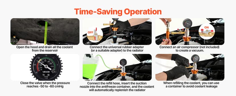 VEVOR Radiator Vacuum Refill Kit, Automotives Cooling System Vacuum & Purge Fill Tool with Gauge, Portable Radiator Coolant Filling Kit with Toolbox, Universal Fit for Most Cars Vans SUVs and Trucks
