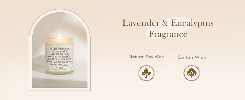 Funny Sister Gifts, Sister Birthday Gifts Ideas- Handmade Lavender Natural Soy Wax Candle (7oz)- Sisters Gift from Sister Brother for Graduation, Birthday, Christmas, Mothers Day, Sis Candle