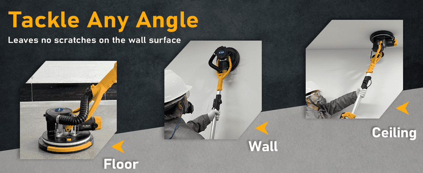 GEVEELIFE Drywall Sander, 880W 7.33A Electric Drywall Sander with Vacuum Dust Collector, 5 Variable Speed 1000-2100RPM, LED Light, Foldable & Extendable Handle, 12 Sanding Discs (Dark Orange)