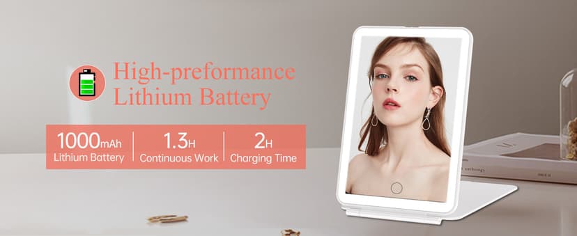 FUNTOUCH Rechargeable Travel Makeup Mirror with 72 Led Lights, Portable Lighted Beauty Mirror, 3 Color Lighting, Dimmable Touch Screen, Tabletop LED Folding Cosmetic Vanity Mirror