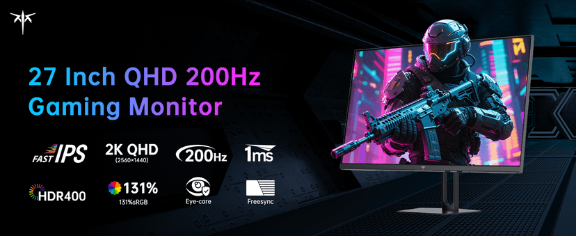 KTC 27 Inch Gaming Monitor - 2K QHD 2560 x 1440 Monitor, Up to 210Hz & 1ms, Bulit-in Speakers, Adaptive Sync, HDR400, 131% sRGB, IPS Monitors Gamer with HDMI 2.0 x 2 & DP1.4 x 2, H27T22C-3