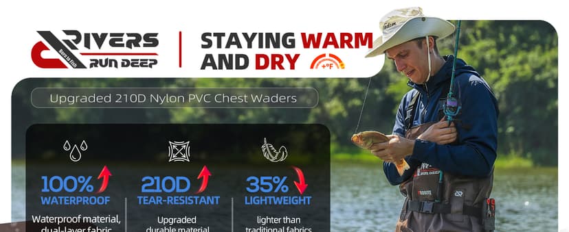 Upgraded 210D Nylon Chest Waders with Boots - Waterproof PVC Fishing & Hunting Waders for Men, Breathable Wading Gear