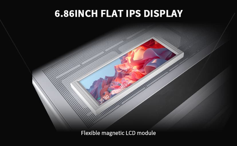 Thermalright Trofeo Vision LCD White Edition Case Sub-Display Features a 6.86-inch Full-Color LCD Screen (1280x480 Resolution) with Magnetic Panel Design. Supports DIY Dynamic/Static Images (White).