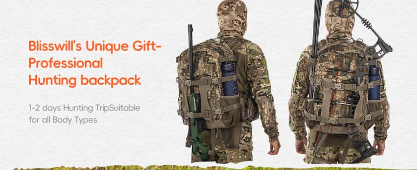 BLISSWILL Hunting Backpack Hunting Day Pack with rifle holder Hunting Gear Accessories gift for men(Timbreon camo)
