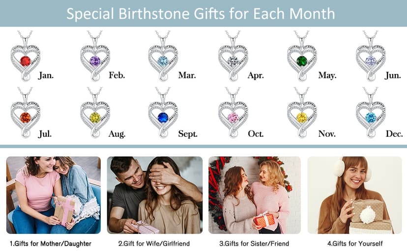 Jewelry for Women Wife Infinity Heart Birthstone I Love You Necklace S925 Anniversary Women Necklaces for Her Wife Birthday Gift Ideas, Birthday Present for Girlfriend Mom Daughter Sterling Silver