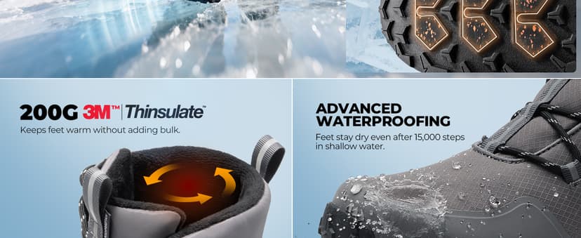 NORTIV 8 Men's Wide Winter Boots Grip on Snow Ice Insulated Waterproof Lightweight Comfortable Hiking Outdoor Boots