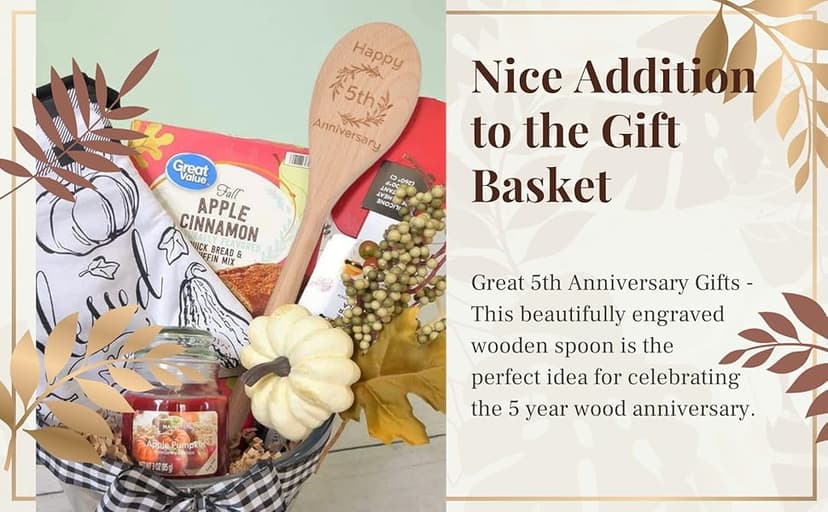 5 Year Anniversary Wood Gifts for Her Him - Happy 5th Wedding Anniversary Spoon Wooden Gifts for Wife Husband Men Couples Marriage, Handmade Engraved Spoon 12×2.2 in