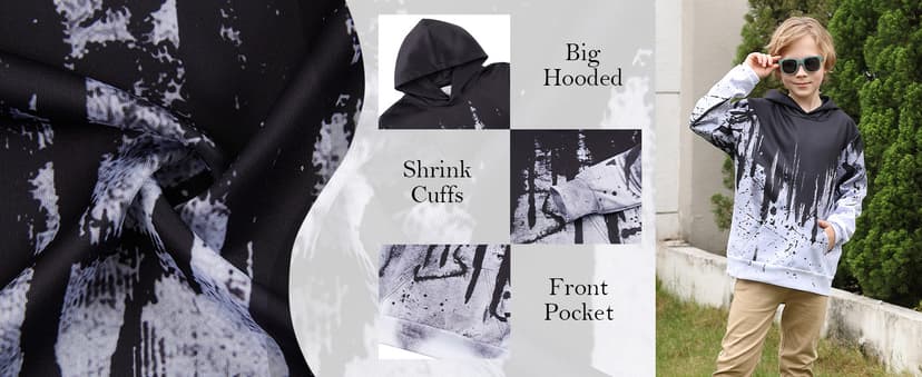 Lovekider Boys Hoodies Sweatshirt Cool 3D Print Pullover with Big Pocket for Kids Fashion Warm Winter 6-16 Years