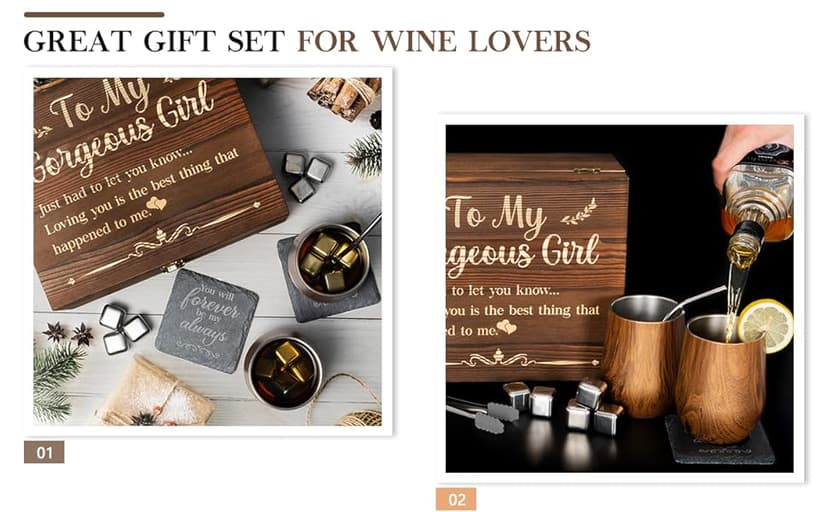 Anniversary for Her Girlfriend Wife Gift Romantic Birthday 5 Year 5th 1 Year First Anniversary Wood Gifts Wooden Cute Wine Tumbler Set Engraved To My Gorgeous Girl