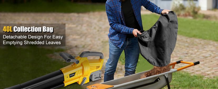 Cordless Leaf Blower Vacuum Mulcher Compatible for Dewalt 20V Battery(NO Battery), 3-in-1 Handheld Leaf Vacuum Mulcher with 40L Bag, 4 Variable Speeds with Turbo Modes for Yard Patio Driveway Cleanup