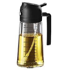 TrendPlain 16oz/470ml Glass Olive Oil Sprayer for Cooking – 2 in 1 Olive Oil Dispenser Bottle for Kitchen Gadgets and Air Fryer Accessories, Salad, BBQ - Black