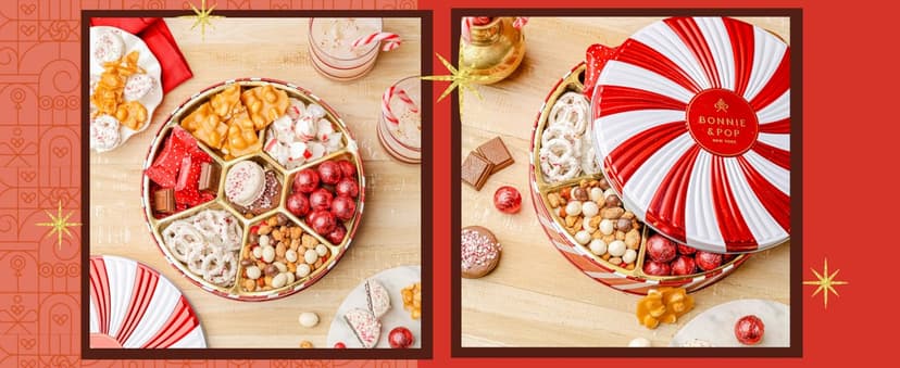 BONNIE AND POP Christmas Gift Basket - Holiday Gifts Prime Delivery - Chocolate & Nut Gift Box, Assortment Tray - Birthday, Sympathy, Get Well, Men, Women & Families