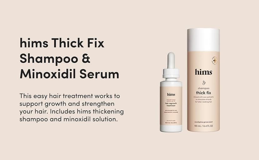 hims Thick Fix Hair Thickening Shampoo & 5% Minoxidil Treatment Serum Set - Hair Loss Treatment for Men - Moisturizing, Color Safe Shampoo & Serum - 2 Count