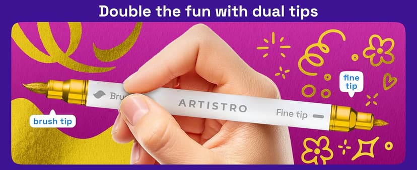 For Fabric, Rock, Glass, Wood, Arts & Crafts Gift for Adults, Teens & Kids, Pumpkin Decorating Kit & Halloween Crafts ARTISTRO 24 Metallic Dual-Tip Acrylic Paint Marker Pens for Drawing B0CZ14KD68