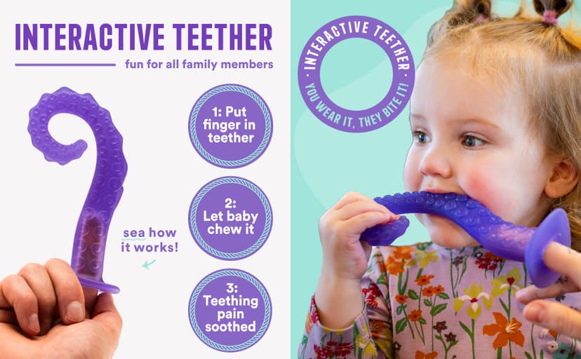 – Made in USA Medical Grade Silicone Teether for Infants – Multi-Stage Molar Relief & Interactive Parent-Finger Fit – 0-24 Months