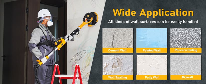 GEVEELIFE Drywall Sander, 880W Popcorn Ceiling Removal Tool, Drywall Sander with Vacuum Dust Collector, 5 Variable Speed 1000-2100RPM, LED Light, Foldable & Extendable Handle, 12 Sanding Discs