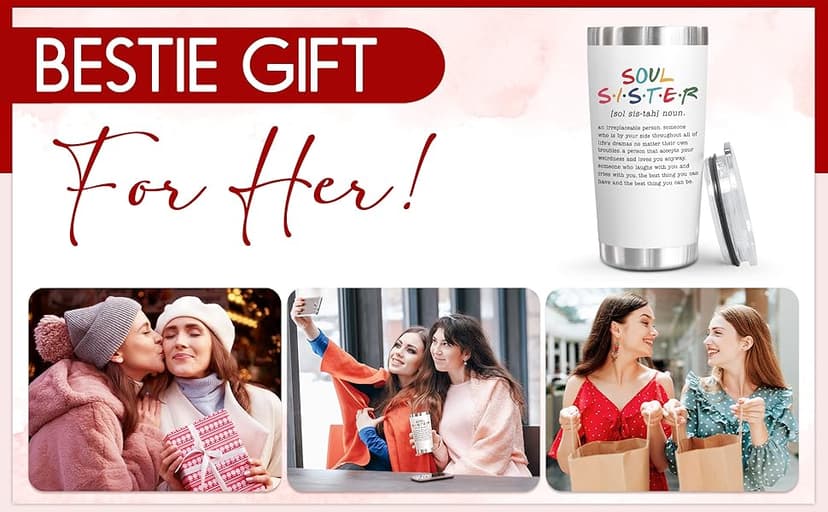 TEEZWONDER Friendship Gifts for Women - Soul Sister Stainless Steel Insulated Coffee Tumbler with Lid 20 oz - Mothers Day Birthday Gifts for Friendship Women Friend BFF Female Work Bestie Coworkers