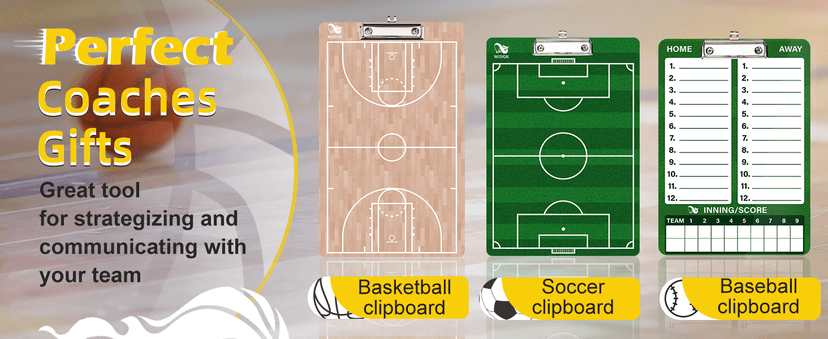 WISYOK Double-Sided Basketball Coaching Clipboard, Dry Erase Board for Coaches, Ideal Basketball Coach Gift
