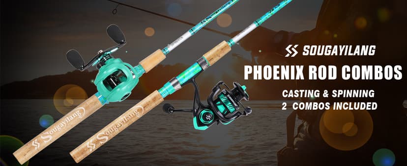 Sougayilang Fishing Rod and Reel Combo, 2-Piece 5-Foot 6-Inch Graphite & Fiberglass Rod, Durable and Strong, Quickset Anti-Reverse Fishing Reel (1Pack/2Pack)