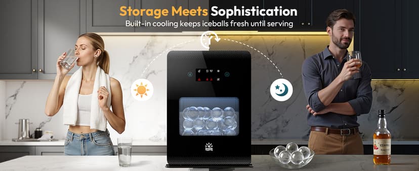 2'' Clear Ice Ball Maker – 4 Ice Spheres in 35min, 144 pcs/Day, Auto&Manual Fill, Fast Round Ice Machine with LCD Touch Panel, Self-Cleaning, Home & Bar Maker for Whiskey Bourborn Gift
