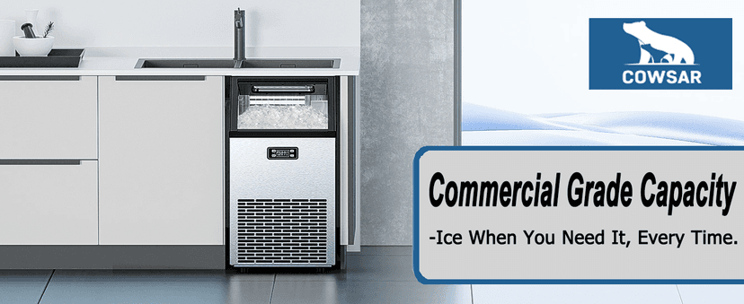 COWSAR Commercial Ice Machine, 100Lbs/24H Stainless Steel Undercounter Ice Maker with 33Lbs Storage Capacity, Self-Cleaning Freestanding Ice Machine for Home, Bar, Restaurant, Office, Outdoor