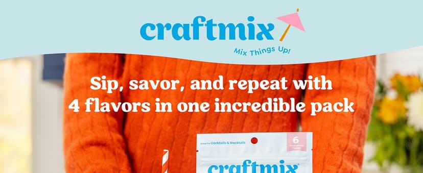 Craftmix Variety Pack, Makes 12 Drinks, Skinny Cocktail Mixers, Mocktails Non-Alcoholic Drinks - Made With Real Fruit - Vegan Low-Carb, Low-Sugar, Non-GMO, Dairy Free, Gluten Free, Easy to Mix