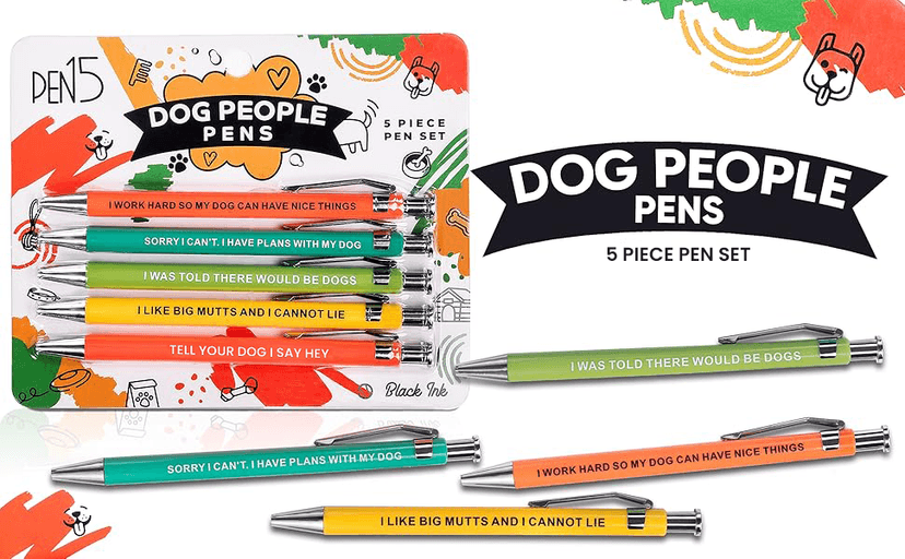 Funny Dog People Pens - Black Ballpoint Gag Gift Set for Dog Parents, Vet Techs, Pet Owners, and Coworkers