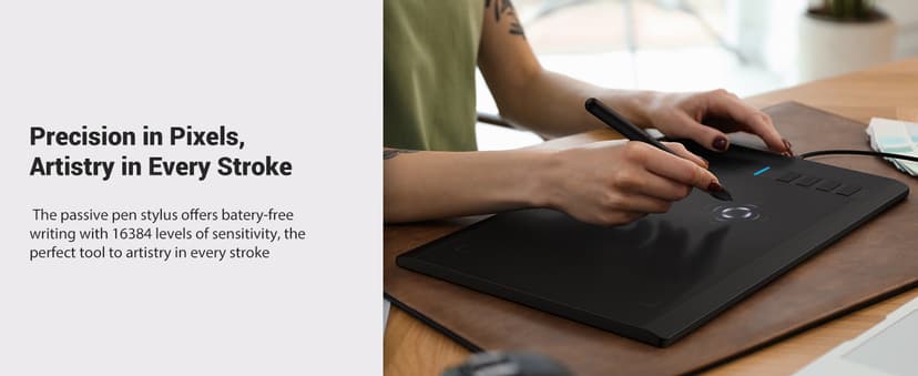 Graphics Drawing Tablet, UGEE M708 10 x 6 inch Large Drawing Tablet with 8 Hot Keys, Passive Stylus of 16384 Levels Pressure, UGEE M708 Graphics Tablet for Paint, Design, Art Creation Sketch