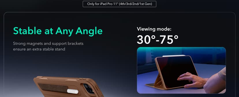 ESR for iPad Pro 11 Inch Case (2022/2021/2020/2018, 4th/3rd/2nd/1st Generation), Removable Magnetic Cover, Adjustable Portrait/Landscape Stand with Raised Display View, 9 Standing Angles, Brown