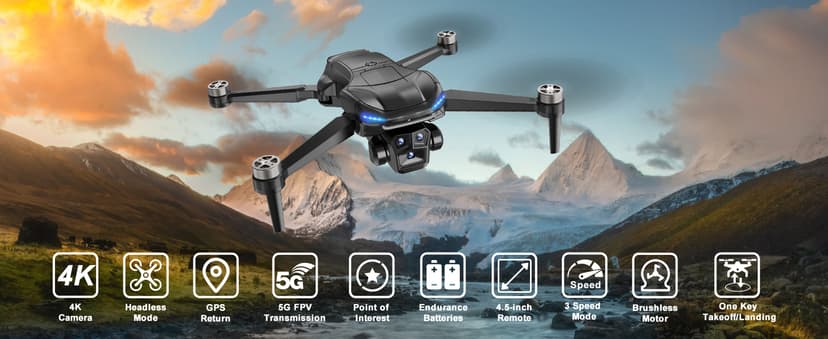 GPS Drone with Camera for Adults - 4K Drone with 4.5” FPV Screen Controller, 60 Min Flight, Brushless Motor Foldable Quadcopter, Auto Return, Follow Me, 3 Speed Modes for Beginners - Gift Under 249g
