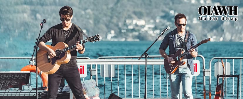 Guitar Strap and Bass Strap, Embroidered Guitar Strap, Adjustable Strap Length, Equipped with 3D Sponge Filled Foam Pad, Comes with 4 Picks + 2 Strap Locks, Best Gift for Guitar Players, Vintage Red