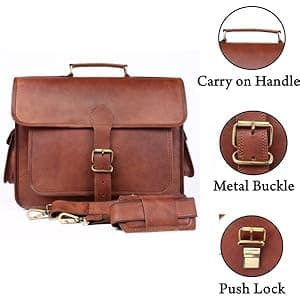 ANUENT Genuine Brown Leather Laptop Messenger Bag for Men and Women | Rugged Leather Satchel | Professional Business Briefcase | Crossbody Computer Bag
