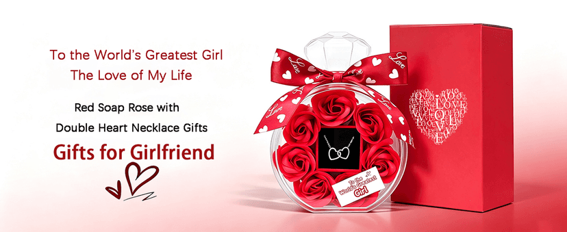 Anniversary Cute Women Artificial Soap Rose Flowers with Double Heart Necklace Present Gifts for Girlfriend Valentines Day Birthday Gift B0GW7XRWSC