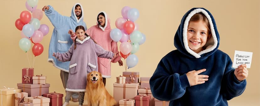 Bedsure Blanket Hoodie, Wearable Blanket for Adults & Kids as Gifts for Women Men, Birthday Gifts for Women Mom Girl Sherpa Oversized Hoodie, Grey, Standard