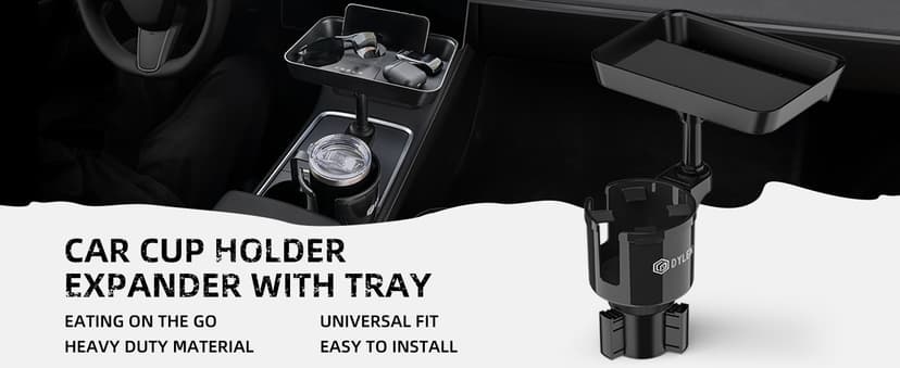 Cup Holder Expander Adapter for Car, Road Trip Essentials, Car Accessories Fits Owala, Yeti, Large Bottles 16-46 oz DYLEN Car Cup Holder Tray, 9.5”Detachable Car Food Tray Table for Eating B0DGSZDNCJ