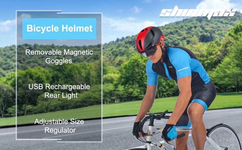 Shinmax Adult Bike Helmet,Bicycle Helmet with Removable Magnetic Goggles & USB Rechargeable LED Light Road Mountain Bike Helmet Adjustable Size Ultralight Cycling Helmet Men Women SM-T88