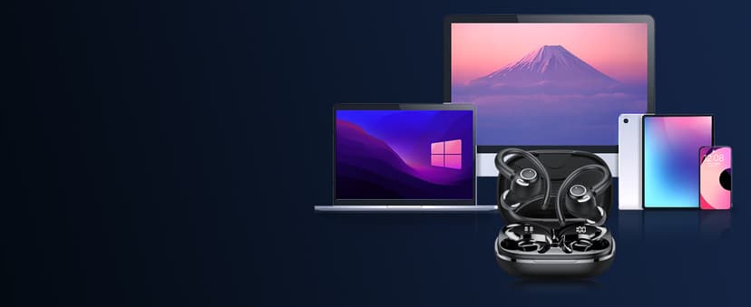 Wireless Earbuds, Bluetooth 5.4 Headphones Sport, Over Ear Buds With ENC Noise Cancelling Mic, 48H, Wireless Earphone With Earhooks, Stereo Deep Bass, IP7 Waterproof ear bud for Workout Running, Black