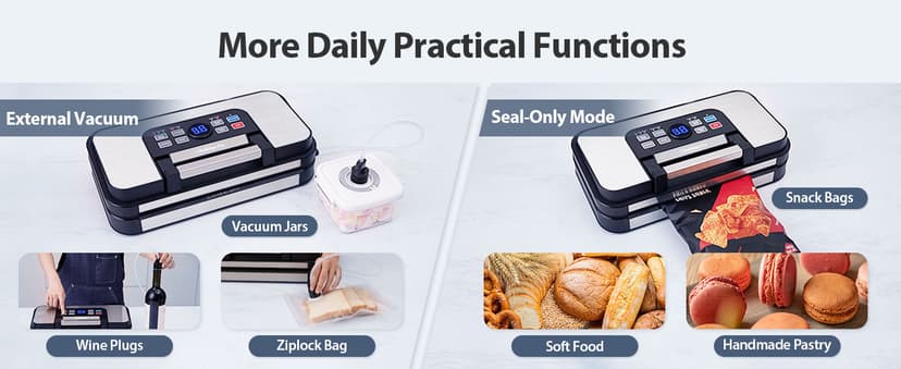 95Kpa Powerful Precision Pro Vacuum Sealer, with Double Heat Seal & Double Pump, Easy-Lock Handle, 10-in-1 Vacuum Sealer Machine for Food with Bags Storage, Built-in Cutter, Stainless Steel