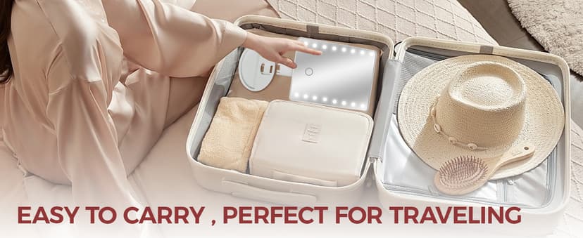 KOOKIN Lighted Vanity Makeup Mirror 16 Led Lights 180 Degree Rotation Lighted Mirror Touch Screen Adjusted Brightness Desk Mirrors USB Dual Supply Bathroom Beauty Cosmetic Mirrors (White)