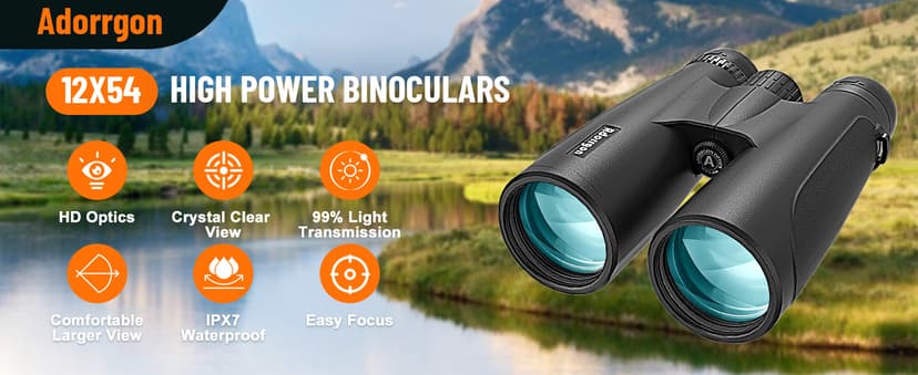 12x54 HD Binoculars for Adults High Powered - Large View BAK4 Prism Binoculars with Clear Low Light Vision - Lightweight Waterproof Binocular for Bird Watching Cruise Travel Hiking Concert Stargazing
