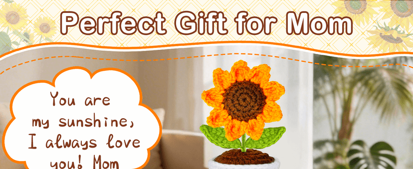 Gifts for Mom, Birthday Gift for Mom, Handmade Crochet Flowers Sunflower for Home Office Desk Decoration, I Love You Gifts for Moms Mama from Daughter Son Kids, Mothers Day, Xmas Present Idea