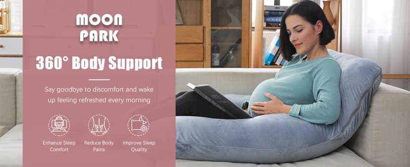 MOON PARK Pregnancy Pillows for Sleeping - U Shaped Full Body Maternity Pillow with Removable Cover - Support for Back, Legs, Belly, HIPS - 57 Inch Pregnancy Pillow for Women - Grey