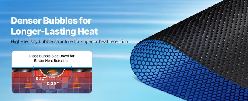 VEVOR Solar Pool Cover, 32 x 16 ft Pool Bubble Cover, 16 Mil Pools Solar Blanket with Dual Heat-Locking Air Layer for Pools, Daytime Heat Absorption, Nighttime Heat Retention, Blue & Silver, Cuttable