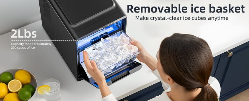Antarctic Star Crescent Ice Maker, Slow-Melting Countertop Ice Maker, 27 Lbs/24H, 16Pcs in 15Mins, Self-Cleaning,24-Hour Timer, for Home/Kitchen/Office/Party