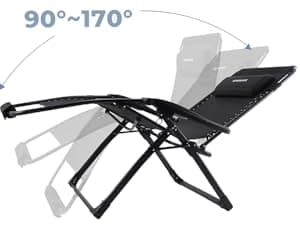 HOMSHADE Oversized Zero Gravity Chair, 33In XXL Outdoor Recliner Chair w/Removable Cushion&Headrest, Reclining Patio Chairs for Indoor, Camping Lounge Chair with Footrest, Support 500LBS, Black