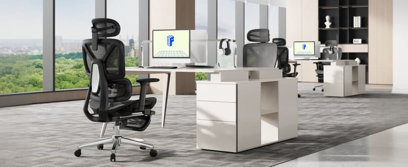 FLEXISPOT ErgoX Premium Ergonomic Office Chair with Footrest - Adjustable 3D Armrests, Dynamic Lumbar Support, Recline & Tilt Function, Mesh Seat, for Home & Office Use, Black